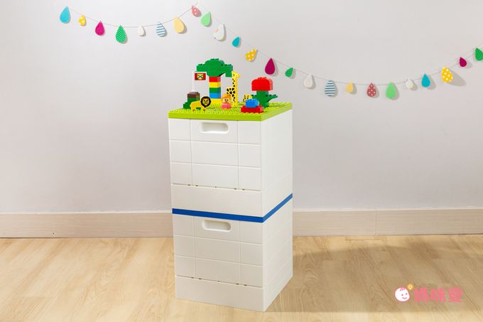 日本霜山 - 樂高可疊式積木玩具摺疊收納箱-綠蓋-25L-送台製OK牌積木(1kg)