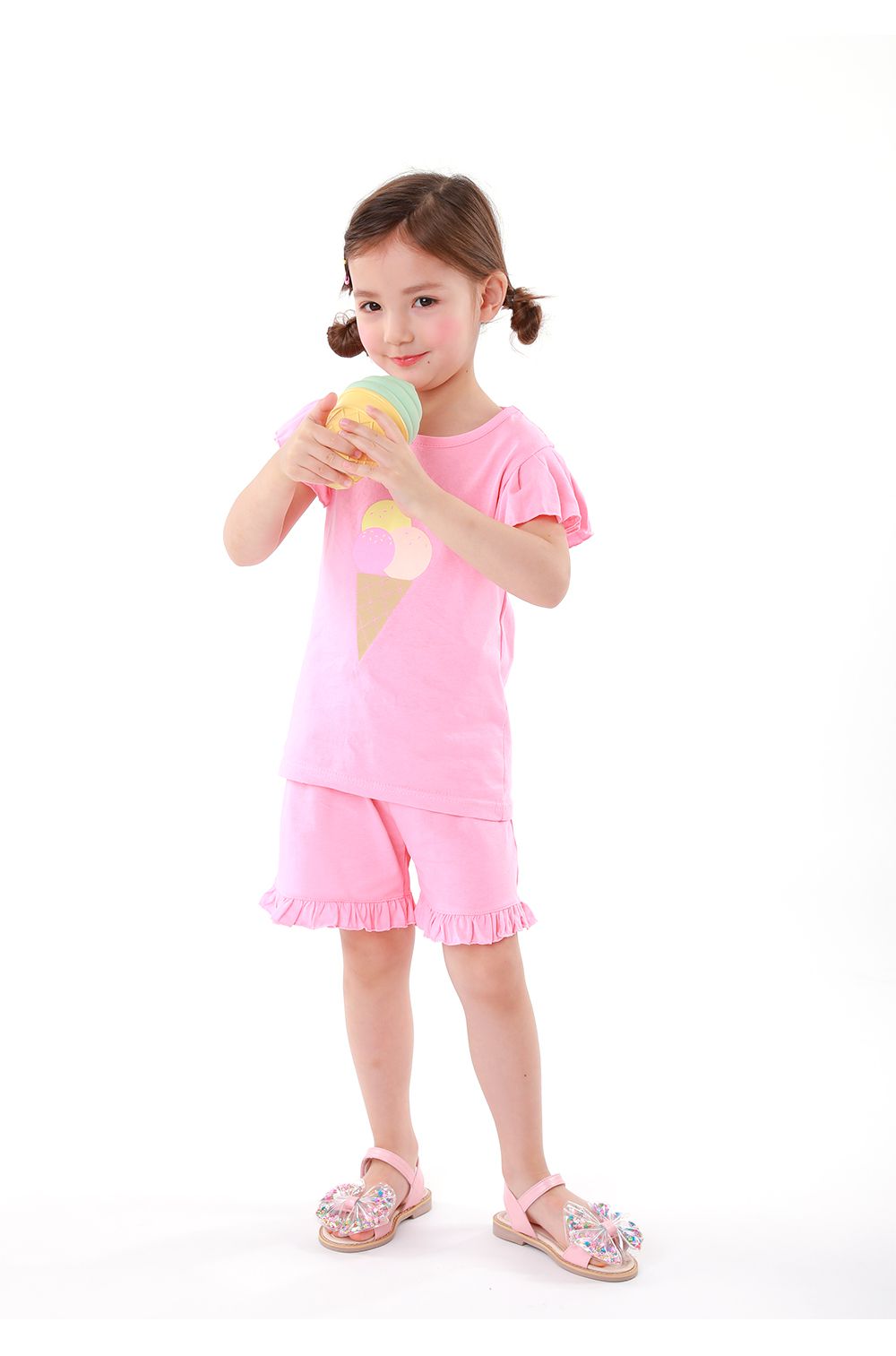 韓國 OZKIZ - 愛心亮片蝴蝶結魔鬼氈涼鞋