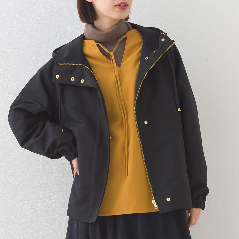 [經典款]防潑水派克連帽風衣外套-黑