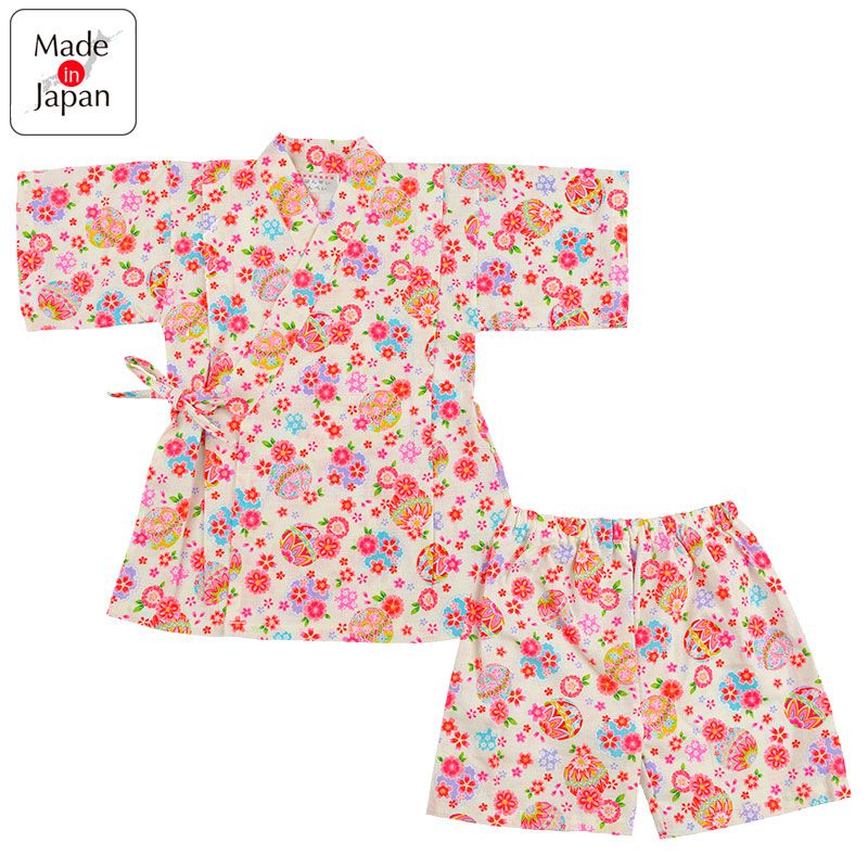 akachan honpo - 幼童兩件式甚平-手鞠-米白色