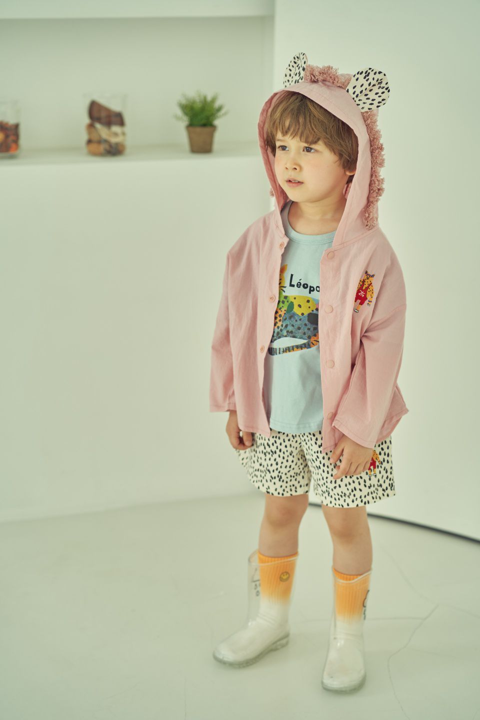 韓國 Mimico - 花豹造型耳朵薄外套-粉紅