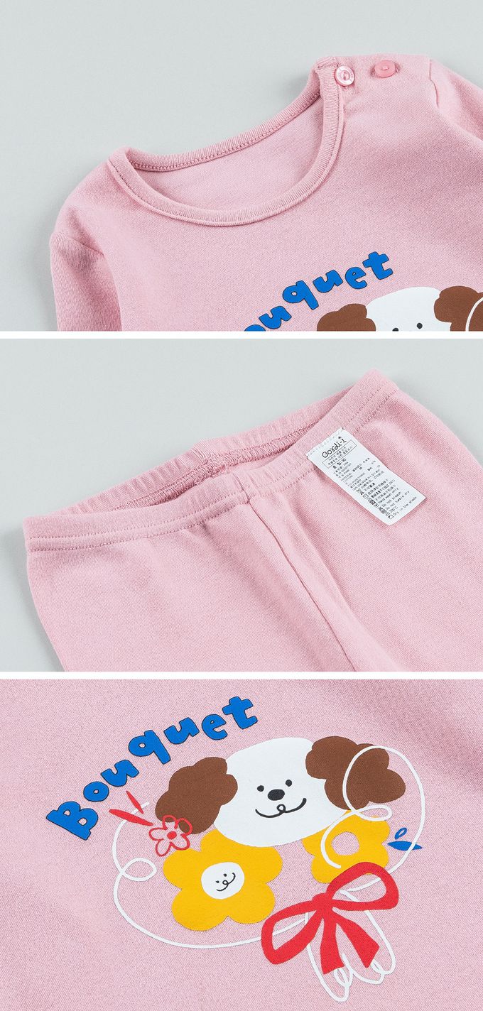 韓國 Cordi-i - 40支無螢光棉長袖家居服-捧花狗狗-粉