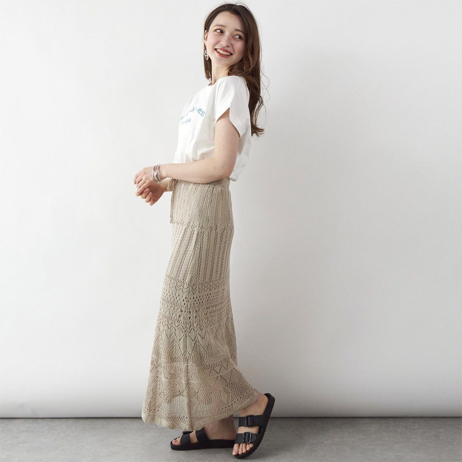 日本 Rejoule - 優雅鉤針雕花長裙-石墨黑