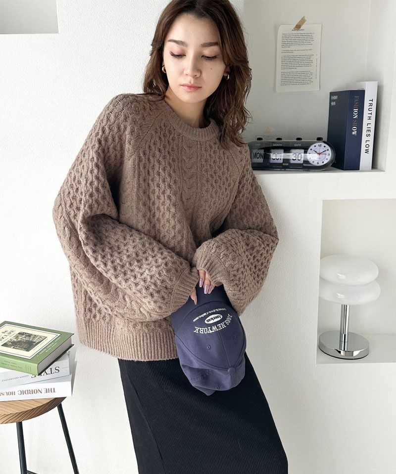 日本 Classical Elf - 百搭粗麻花編織落肩毛衣-草綠