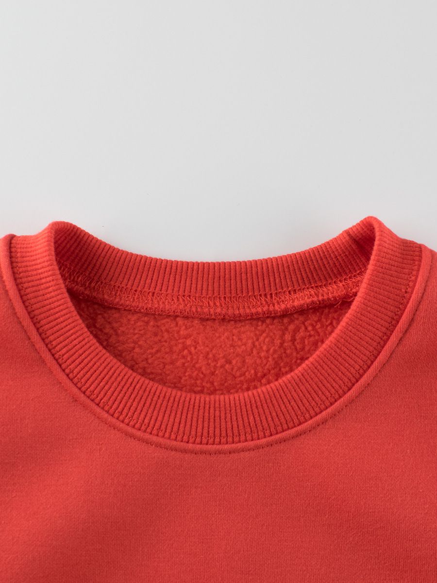 加絨圓領長袖上衣/大學T-愛心兔子-紅色