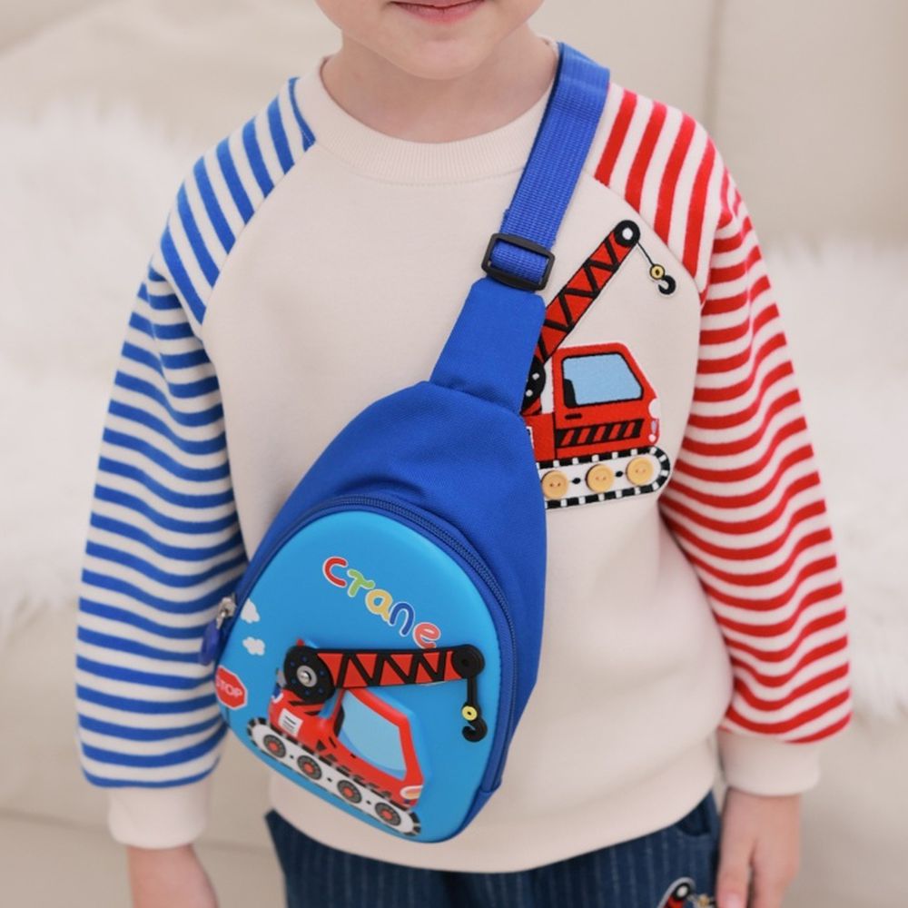 Coco rabbit (附包包,內磨毛)撞色條紋長袖大學T-紅色吊車-藍X紅