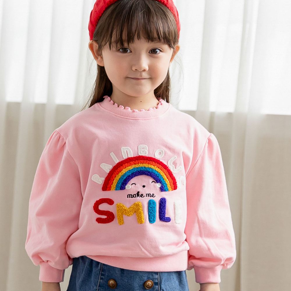 韓國 ERU - 彩虹泡泡袖T-粉紅