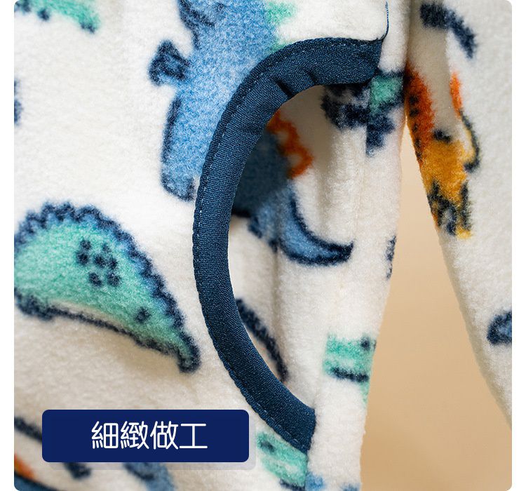WELLKIDS - 搖粒絨立領休閒外套-繽紛恐龍-深藍色