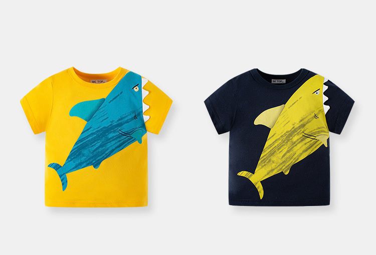 BE TOP - 純棉立體短袖上衣-塗鴉鯊魚-黃色