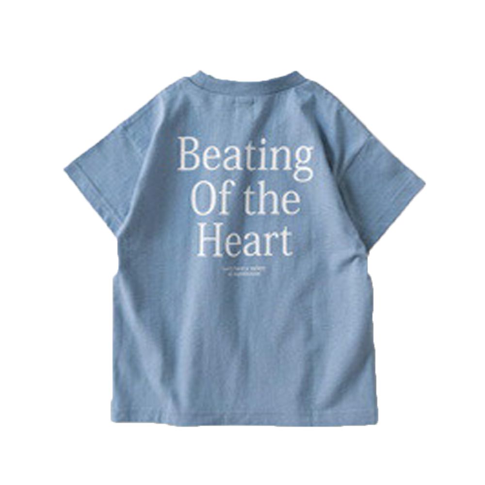 100%天竺棉定番印花短袖上衣-背後英文-灰藍