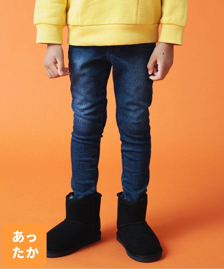 日本 BREEZE - 內刷毛輕量彈力合身長褲-素色-丹寧藍