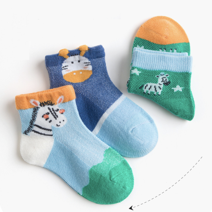 love, charlotte - 斑馬樂園網眼短筒棉襪-5 雙一組