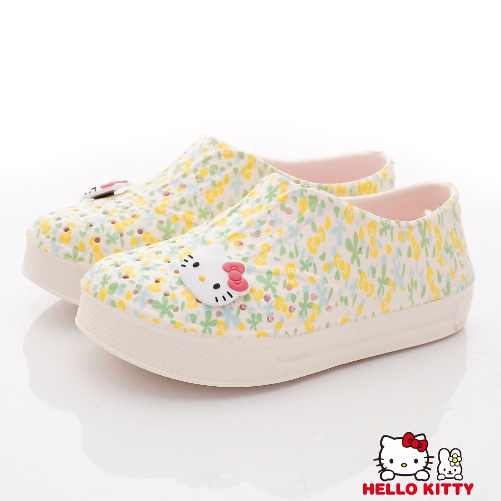 HELLO KITTY - 凱蒂貓可愛碎花洞洞鞋(中小童段)-休閒鞋-白綠