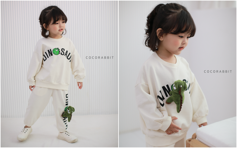 韓國 Coco rabbit - 恐龍娃娃休閒套裝-象牙白
