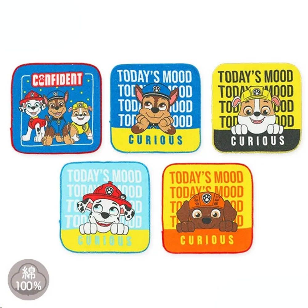 純棉上學擦手巾/手帕(5入組)-卡通人物汪汪隊-藍黃系 (16×16cm)