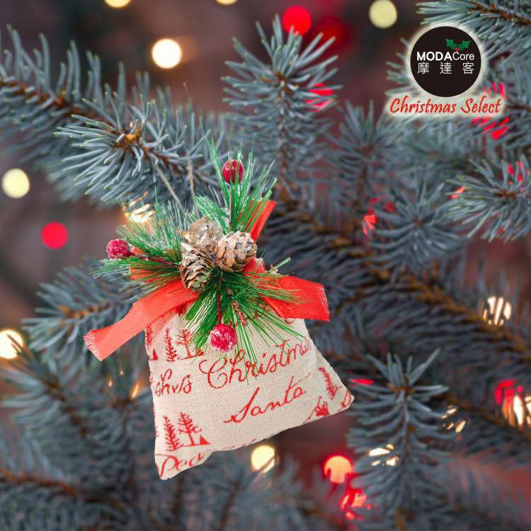 MODACore 摩達客 - 聖誕裝飾小布包禮物袋吊飾三入組-米色系