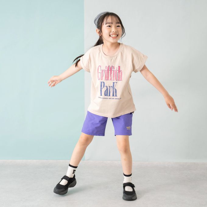 日本 petit main - 100%棉 開衩印花短袖上衣-清新橘子-薄荷綠