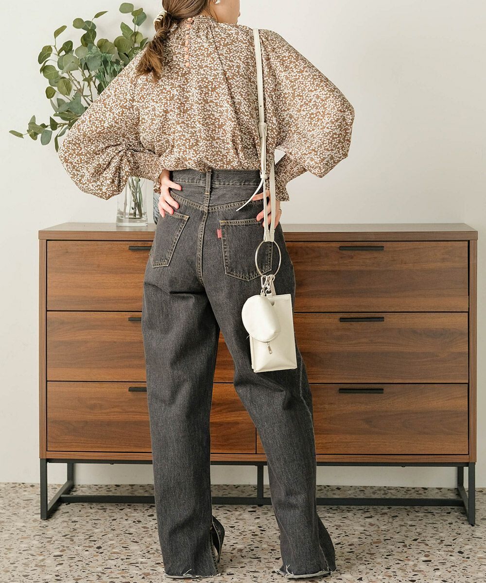 日本 Bab - 歐風碎花澎澎袖上衣-深可可