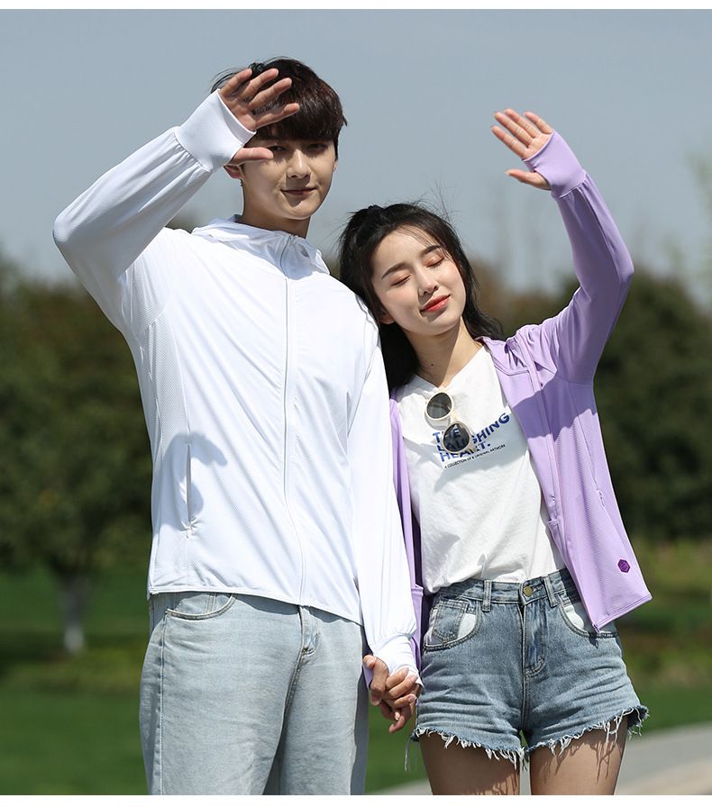 UPF50+冰絲涼感防曬連帽外套-白色-女款