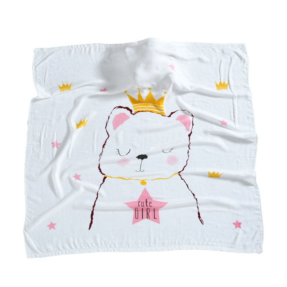 JoyNa - 竹纖維包巾 親膚透氣雙層紗布巾 嬰兒被子-皇冠熊 (110*110cm)
