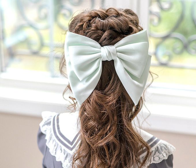 日本 Catherine Cottage - 夢幻光澤蝴蝶結緞帶髮夾-黑