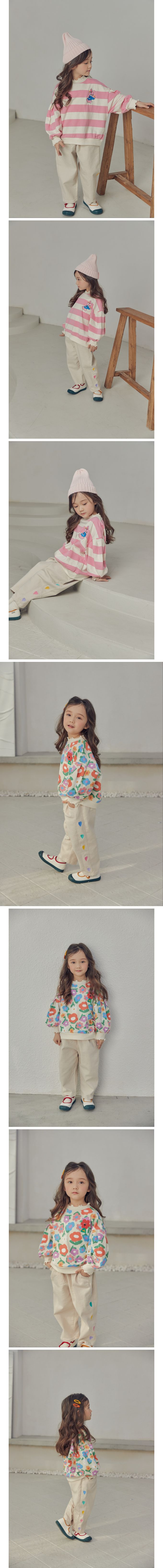 韓國 Mimico - 童趣澎澎袖木耳邊上衣-寬條紋