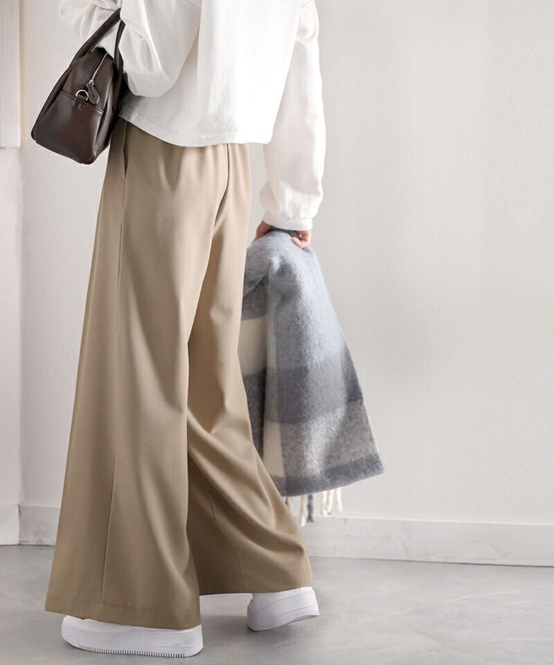 日本 Classical Elf - 修身垂墜感打褶寬褲-咖啡