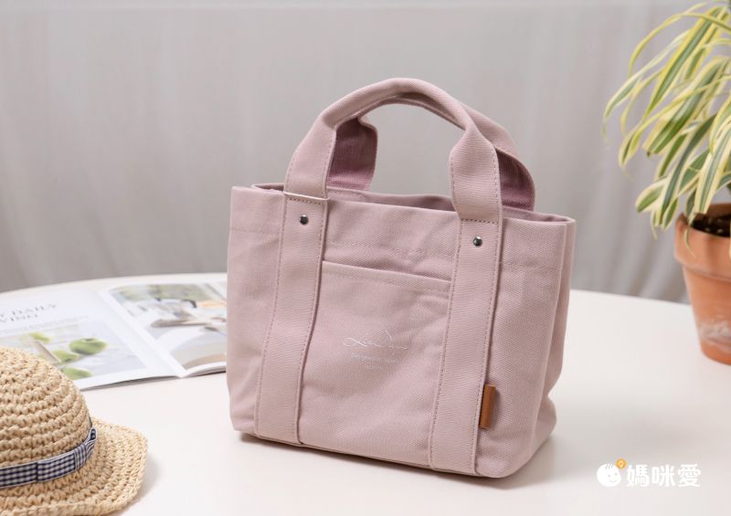 日本 LIZDAYS - [樂天No.1] 大容量分隔帆布托特包-撞色-米杏x粉 (30x19x12.3cm)