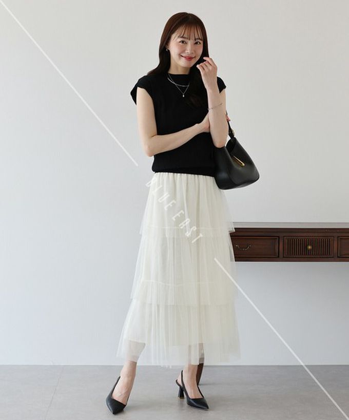 日本 BLUE EAST - 夢幻搖曳感層次薄紗長裙-炭灰