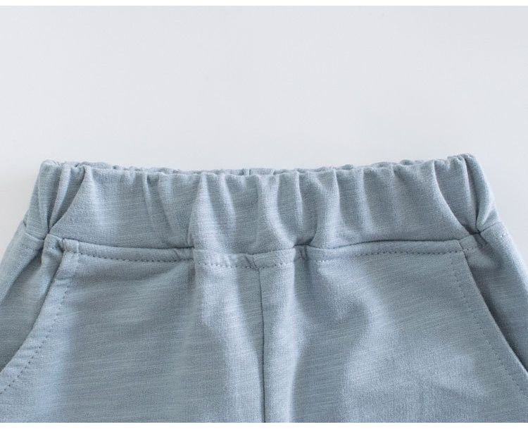 純棉腰鬆緊休閒五分褲-噴火恐龍-深藍色