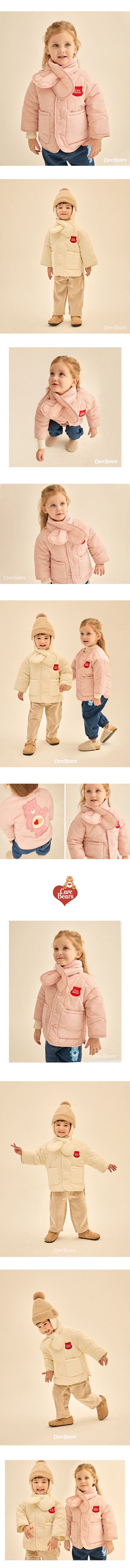 韓國 Care Bears - (附圍巾)聯名款刺繡熊熊絎縫無領外套-象牙白