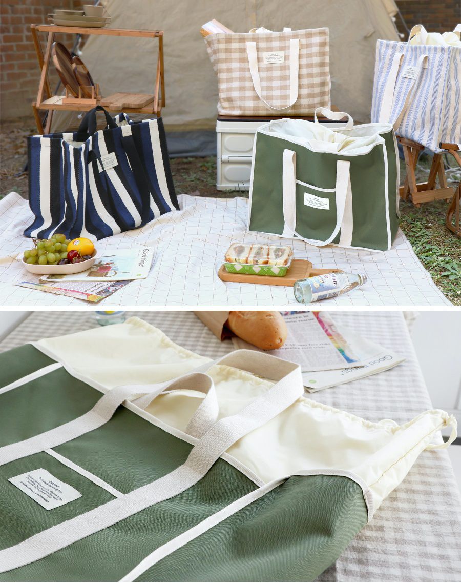 韓國 Conitale - 大容量防潑水束口購物袋/野餐袋/旅行袋-深藍 (46X35X25cm)