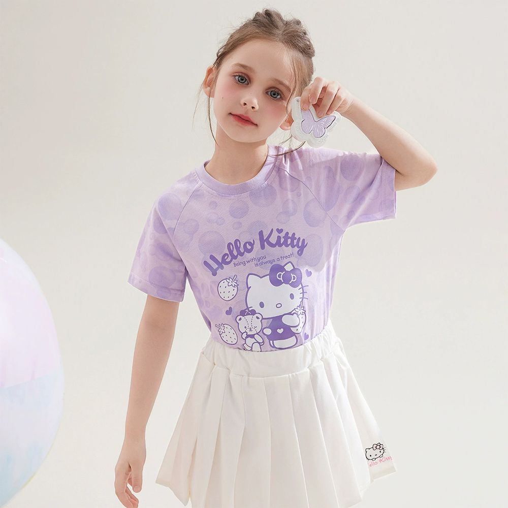 純棉圓領短袖上衣-卡通人物Hello Kitty-紫色