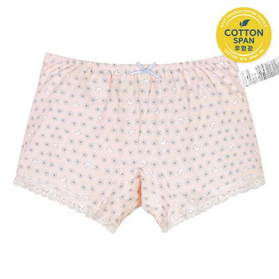 韓國 Ppippilong - 輕柔棉透氣四角褲(女寶)-花朵小兔-粉膚