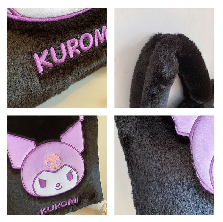 卡通毛茸茸大容量手提袋-卡通人物Hello Kitty-白色 (30x10x(27+17)cm)