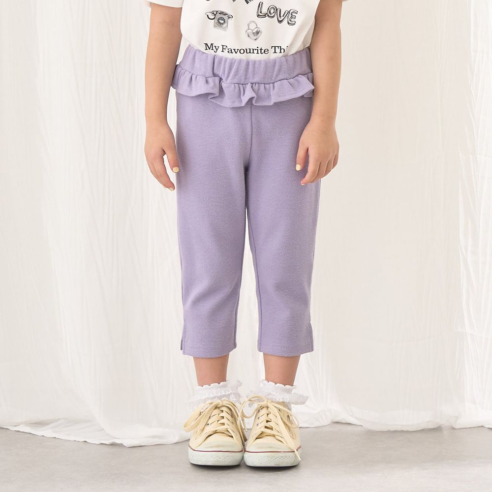 腰間QQ荷葉百搭好動七分褲-紫丁香