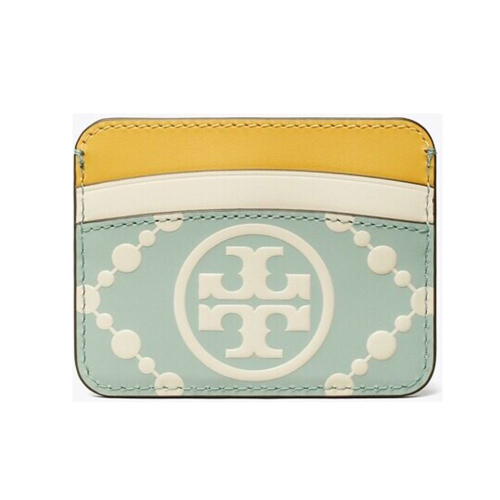 TORY BURCH - 雙T-LOGO拼接皮革名片夾 (綠色)