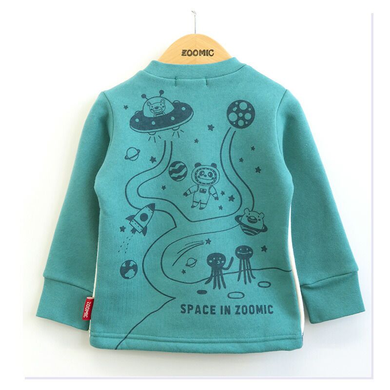 日本 ZOOLAND - 裏起毛印花長袖上衣-小熊外星人-綠