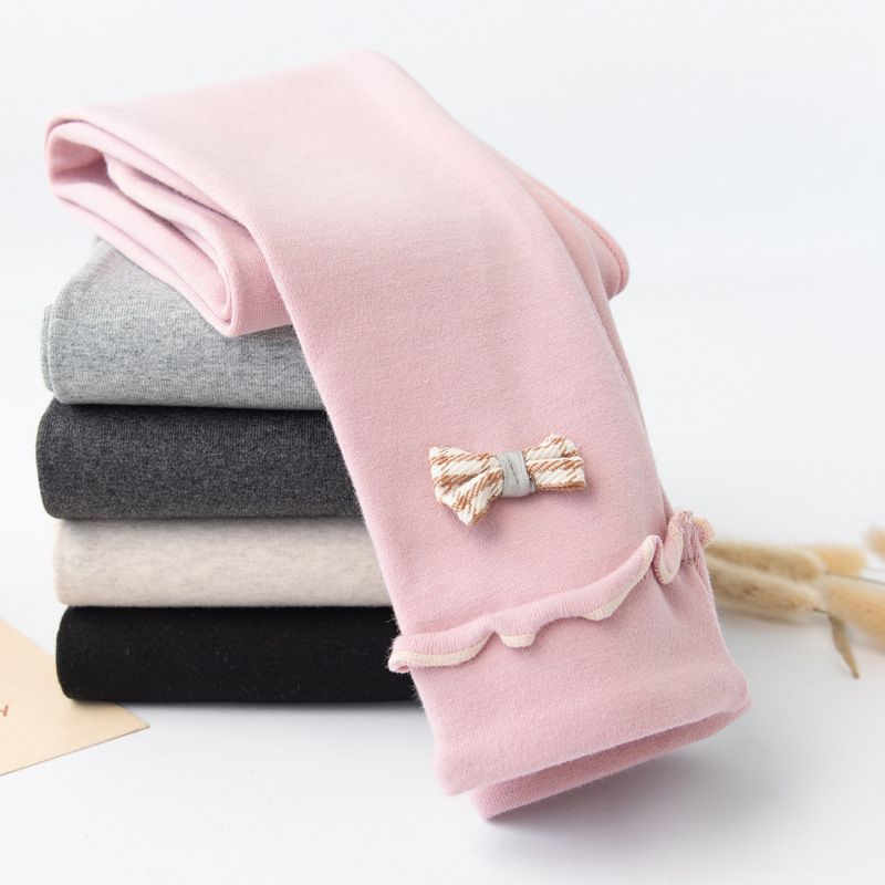 FANMOU - 厚棉氣質內搭褲-蝴蝶結-淺灰色