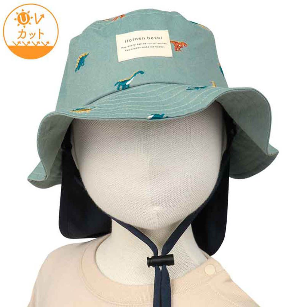 漁夫帽-滿版刺繡 附防曬遮陽布-藍色