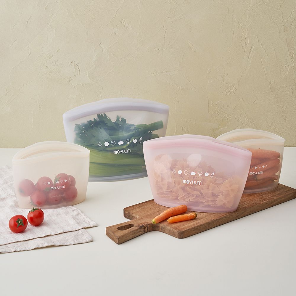 站立式白金矽膠三層密封袋3入組 食物袋 食品分裝袋-寧靜藍