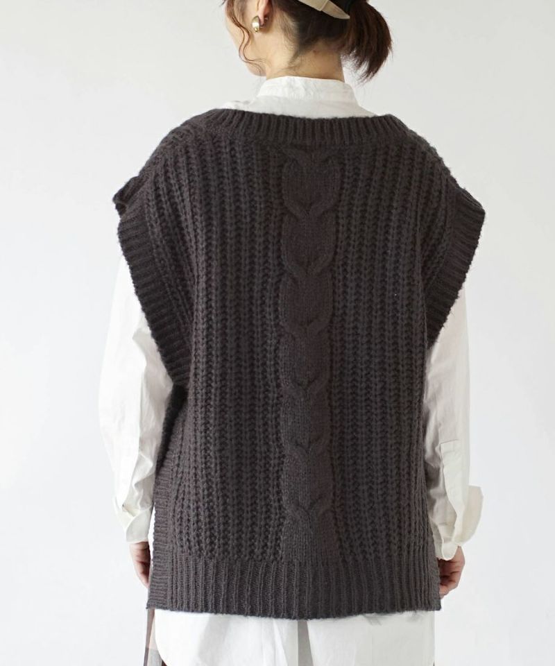 日本 zootie - V領畝編針織背心-灰卡其