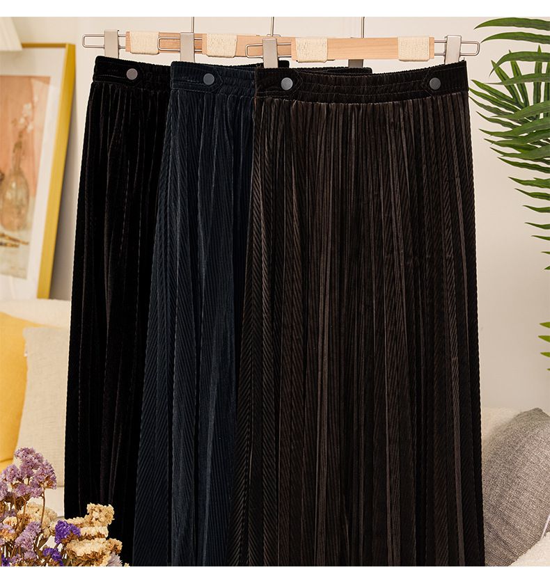 復古閃亮百褶半身裙-咖啡色