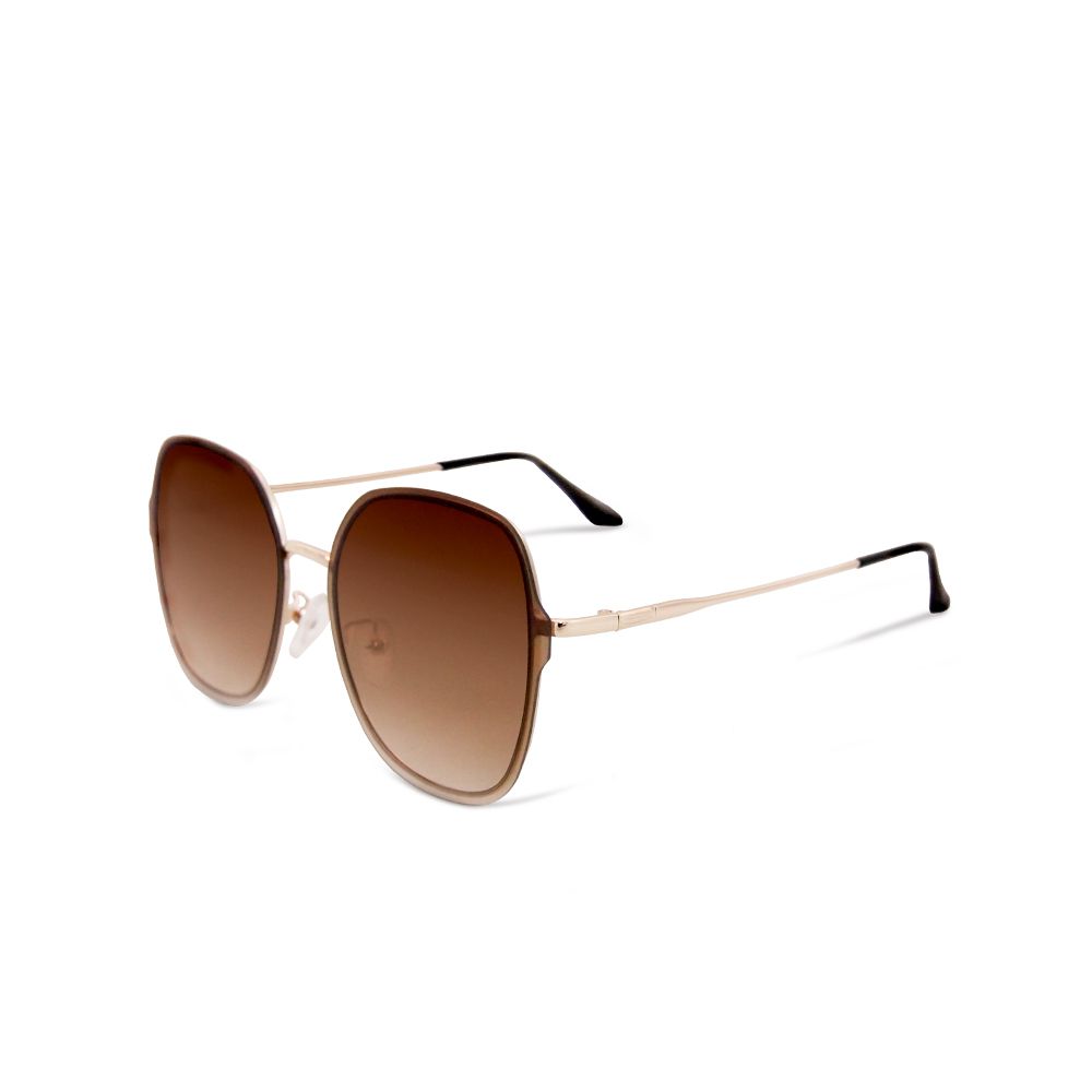 ALEGANT - 輕時尚漸層橄欖棕果凍透視金屬鏡框設計墨鏡│UV400太陽眼鏡