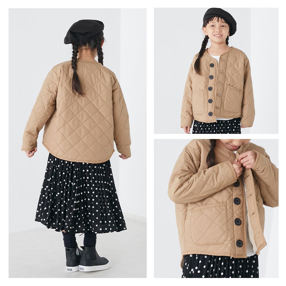 日本 OMNES - 絎縫菱紋內刷毛保暖外套(兒童)-卡其
