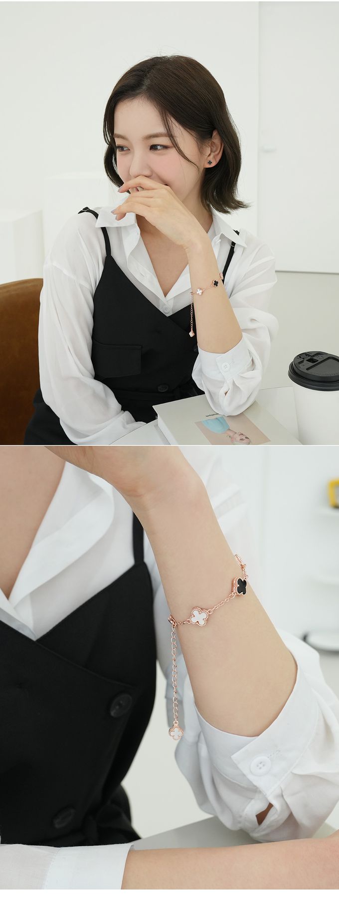 韓國 Soo&Soo - 雙面幸運草拋光手鏈-紫 (長度16cm)