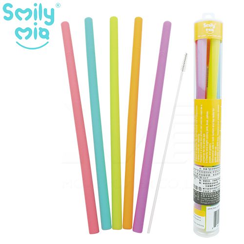 美國 Smily Mia - SmilyMia矽膠吸管組5入-(5細)-果凍色
