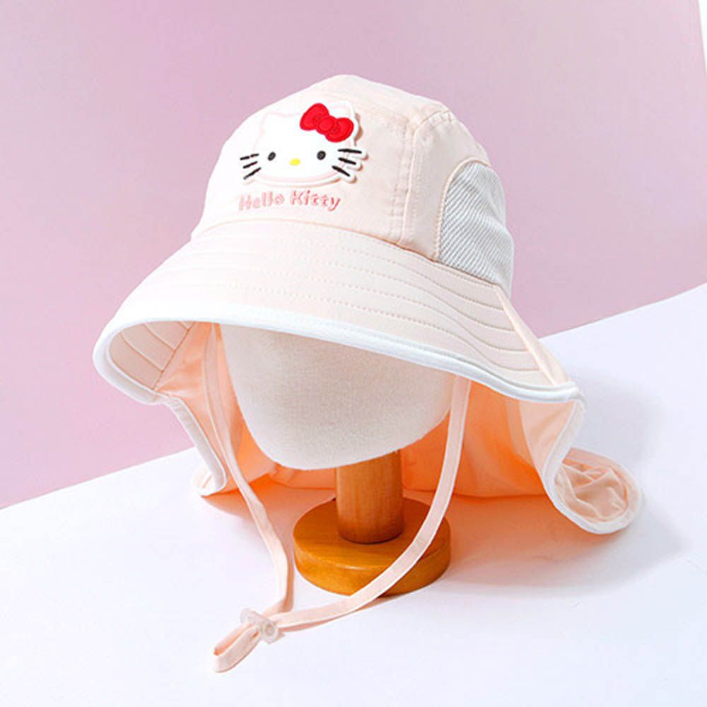卡通造型大帽簷網眼防曬遮脖帽-卡通人物凱蒂貓-淡粉橘 (頭圍約52~54cm)