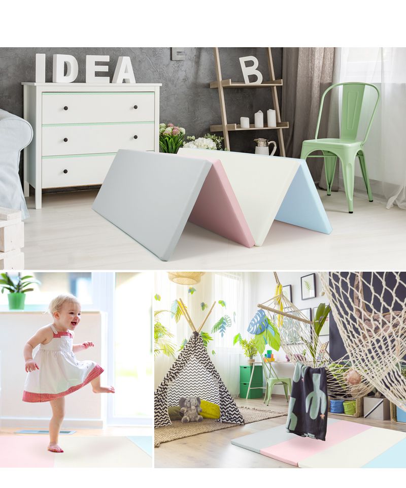 韓國 iFam - 灰白綠地墊 (【地墊】200cm x 140cm x 4cm)