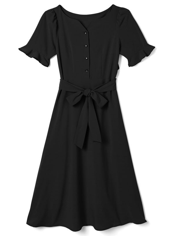 日本 GRL - 美背露腰蝴蝶結綁帶短袖洋裝-星塵藍